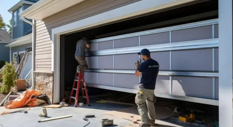 Professional technician performing garage door repair in Nokomis, FL - ensuring reliable and efficient service for local homeowners.